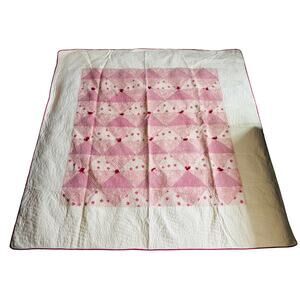 Beautiful handmade pink, red and white patterned quilt - 85” square